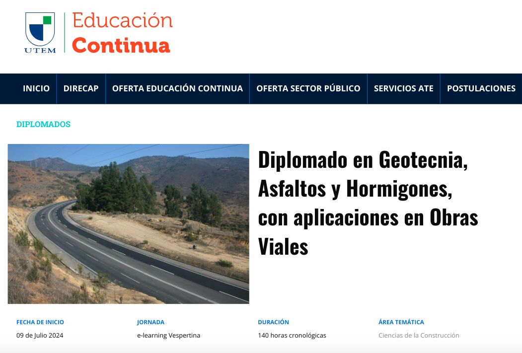 Diplomado en Geotecnia, Asfaltos y Hormigones, con aplicaciones en Obras Viales